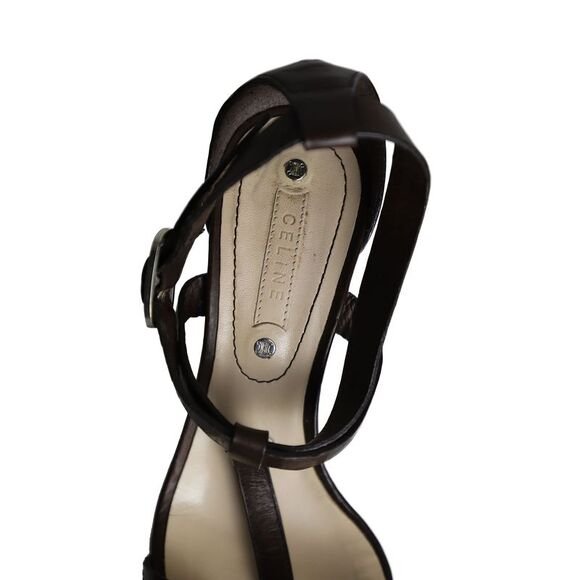 Celine Platform Wedge Sandals in Brown Leather - Picture 5 of 10